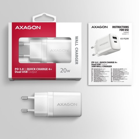 Axagon ACU-PQ20W ładowarka do urządzeń przenośnych Uniwersalne Biały Prąd przemienny Szybkie ładowanie Wewnętrzna Axagon ACU-PQ20W ładowarka do urządzeń przenośnych Uniwersalne Biały Prąd przemienny Szybkie ładowanie Wewnętrzna