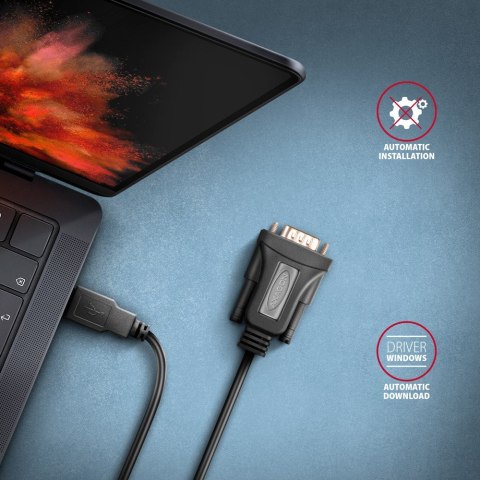 Axagon ADS-1PQN USB-A 2.0 - serial RS-232 DB9-M FTDI adapter cable 1.5m - Adapter - Digital/Daten kabel równoległy Czarny 1,5 m Axagon ADS-1PQN USB-A 2.0 - serial RS-232 DB9-M FTDI adapter cable 1.5m - Adapter - Digital/Daten kabel równoległy Czarny 1,5 m