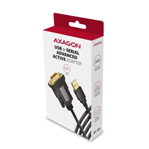 Axagon ADS-1PQN USB-A 2.0 - serial RS-232 DB9-M FTDI adapter cable 1.5m - Adapter - Digital/Daten kabel równoległy Czarny 1,5 m Axagon ADS-1PQN USB-A 2.0 - serial RS-232 DB9-M FTDI adapter cable 1.5m - Adapter - Digital/Daten kabel równoległy Czarny 1,5 m