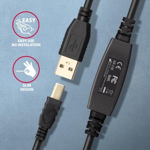 Axagon ADR-210B USB 2.0 A-M -> B-M active connecting/repeater cable 10m - Kabel - Digital/Daten kabel USB USB A USB B Czarny Axagon ADR-210B USB 2.0 A-M -> B-M active connecting/repeater cable 10m - Kabel - Digital/Daten kabel USB USB A USB B Czarny