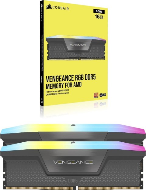 Corsair Vengeance RGB, DDR5-6000, CL36, AMD EXPO - 32 GB Dual Kit, Szary Corsair Vengeance RGB, DDR5-6000, CL36, AMD EXPO - 32 GB Dual Kit, Szary