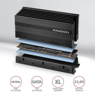 Axagon CLR-M2XL system chłodzenia komputerów M.2 NVMe SSD, Dysk SSD Radiator Czarny 1 szt.