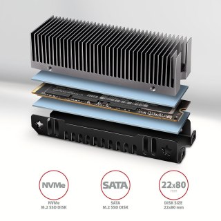 Axagon CLR-M2XT M.2 SSD Passivkühler Aluminium - 2280 M.2 NVMe SSD, Dysk SSD Radiator Czarny, Szary 1 szt.