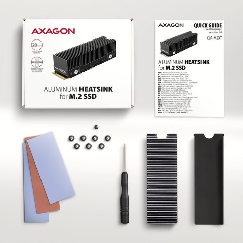 Axagon CLR-M2XT M.2 SSD Passivkühler Aluminium - 2280 M.2 NVMe SSD, Dysk SSD Radiator Czarny, Szary 1 szt. Axagon CLR-M2XT M.2 SSD Passivkühler Aluminium - 2280 M.2 NVMe SSD, Dysk SSD Radiator Czarny, Szary 1 szt.