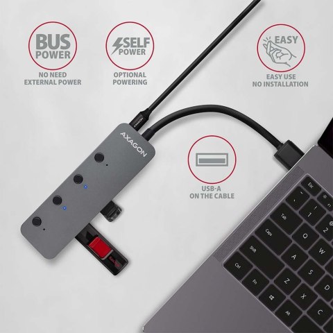 Axagon HUE-MSA Superspeed USB-A Switch Hub 4x USB 3.0 aktiv - 20cm schwarz USB 3.2 Gen 1 (3.1 Gen 1) Type-A 5000 Mbit/s Szary Axagon HUE-MSA Superspeed USB-A Switch Hub 4x USB 3.0 aktiv - 20cm schwarz USB 3.2 Gen 1 (3.1 Gen 1) Type-A 5000 Mbit/s Szary