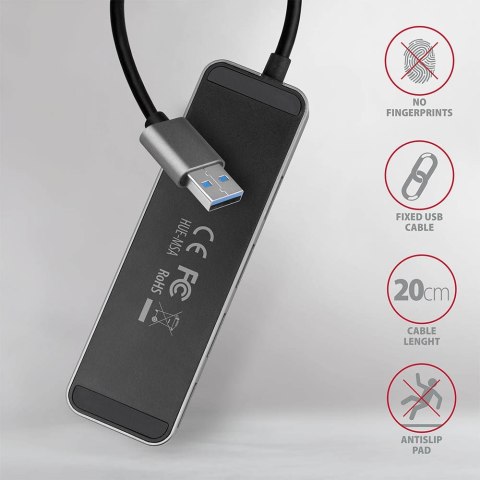 Axagon HUE-MSA Superspeed USB-A Switch Hub 4x USB 3.0 aktiv - 20cm schwarz USB 3.2 Gen 1 (3.1 Gen 1) Type-A 5000 Mbit/s Szary Axagon HUE-MSA Superspeed USB-A Switch Hub 4x USB 3.0 aktiv - 20cm schwarz USB 3.2 Gen 1 (3.1 Gen 1) Type-A 5000 Mbit/s Szary