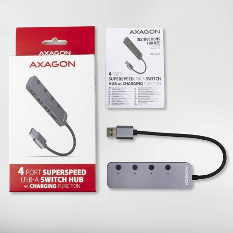 Axagon HUE-MSA Superspeed USB-A Switch Hub 4x USB 3.0 aktiv - 20cm schwarz USB 3.2 Gen 1 (3.1 Gen 1) Type-A 5000 Mbit/s Szary Axagon HUE-MSA Superspeed USB-A Switch Hub 4x USB 3.0 aktiv - 20cm schwarz USB 3.2 Gen 1 (3.1 Gen 1) Type-A 5000 Mbit/s Szary
