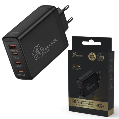 Extralink Smart Life Fast Charger 100W GaN | Ładowarka | 3x USB-C, USB-A, CHARESL01 Extralink Smart Life Fast Charger 100W GaN | Ładowarka | 3x USB-C, USB-A, CHARESL01