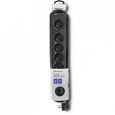 Qoltec 50172 ochrona przeciwprzepięciowa Czarny 6 x gniazdo sieciowe 230 V 5 m