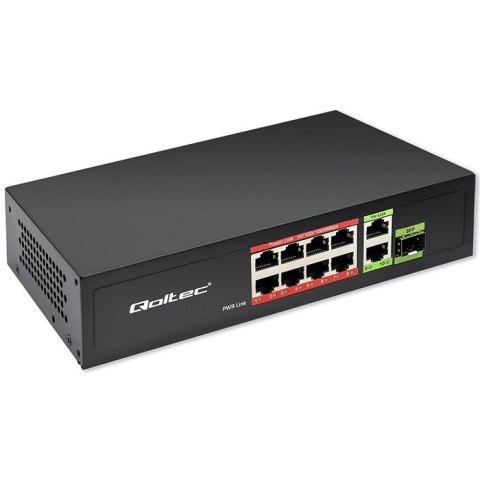 Qoltec Przełącznik sieciowy SWITCH FAST Ethernet PoE 8x RJ45 PoE 2x RJ45 Uplink 1x SFP | 120W | 1000 Mb/s Qoltec Przełącznik sieciowy SWITCH FAST Ethernet PoE 8x RJ45 PoE 2x RJ45 Uplink 1x SFP | 120W | 1000 Mb/s