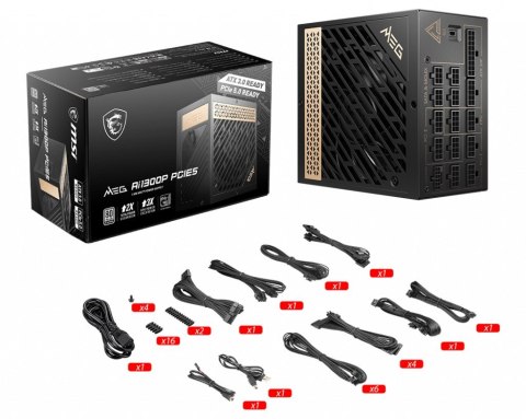 MSI MEG AI1300P PCIE5 moduł zasilaczy 1300 W 24-pin ATX ATX Czarny MSI MEG AI1300P PCIE5 moduł zasilaczy 1300 W 24-pin ATX ATX Czarny