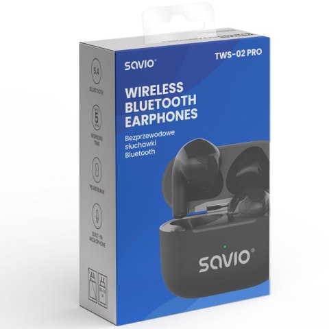 SAVIO SŁUCHAWKI BEZPRZEWODOWE BLUETOOTH TWS-02 PRO SAVIO SŁUCHAWKI BEZPRZEWODOWE BLUETOOTH TWS-02 PRO