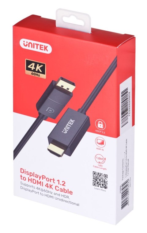 UNITEK KABEL DisplayPort 1.2, HDMI, 4K@60HZ, 1,8M, V1608A UNITEK KABEL DisplayPort 1.2, HDMI, 4K@60HZ, 1,8M, V1608A