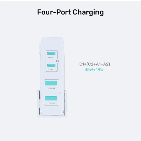 UNITEK ŁADOWARKA BIURKOWA GAN 70W 2XUSB-A 2XUSB-C UNITEK ŁADOWARKA BIURKOWA GAN 70W 2XUSB-A 2XUSB-C