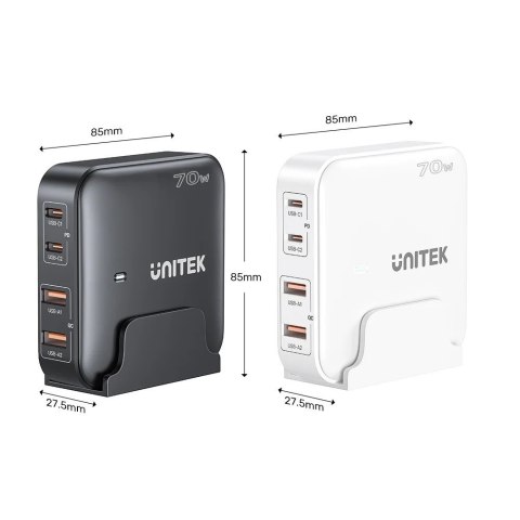 UNITEK ŁADOWARKA BIURKOWA GAN 70W 2XUSB-A 2XUSB-C UNITEK ŁADOWARKA BIURKOWA GAN 70W 2XUSB-A 2XUSB-C