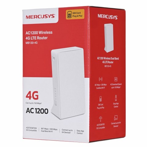 Mercusys MB130-4G router bezprzewodowy Ethernet Dual-band (2.4 GHz/5 GHz) Biały Mercusys MB130-4G router bezprzewodowy Ethernet Dual-band (2.4 GHz/5 GHz) Biały