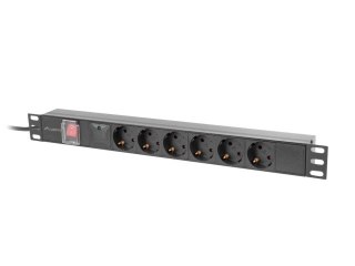 LISTWA ZASILAJĄCA RACK PDU 19" LANBERG 1U 10A 6X SCHUKO 2M CZARNA C14