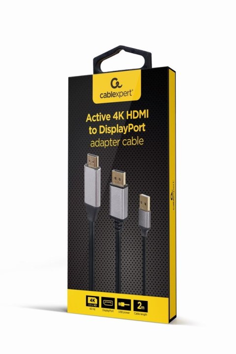 GEMBIRD AKTYWNY KONWERTER SYGNAŁU HDMI 4K NA DISPLAYPORT 2M, CZARNY GEMBIRD AKTYWNY KONWERTER SYGNAŁU HDMI 4K NA DISPLAYPORT 2M, CZARNY