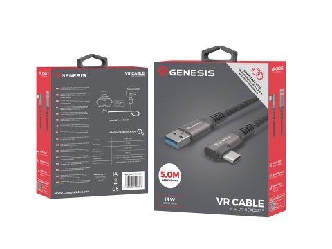 KABEL USB-C(M)->USB-A(M) 3.2 GEN 1 5M 5GB/S PD15W VR CZARNY GENESIS