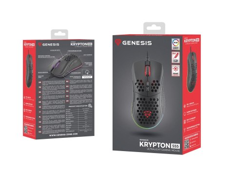 Myszka gamingowa Natec GENESIS Krypton 555 mysz przewodowa dla graczy 8000 DPI RGB Czarny Myszka gamingowa Natec GENESIS Krypton 555 mysz przewodowa dla graczy 8000 DPI RGB Czarny