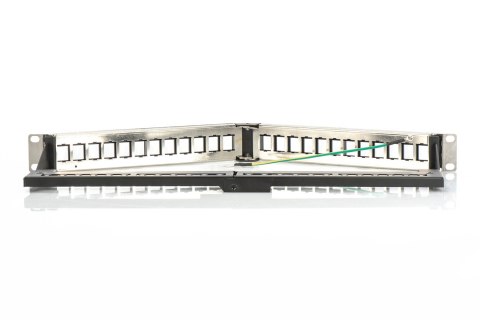 Digitus Panel krosowy (patch panel) kątowy 19" 24x keystone, ekranowany, 1U, czarny, prowadnica kabli, pola opisowe Digitus Panel krosowy (patch panel) kątowy 19" 24x keystone, ekranowany, 1U, czarny, prowadnica kabli, pola opisowe