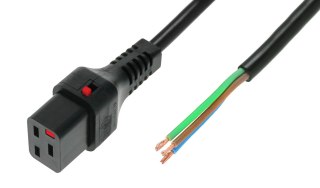 Kabel OPEN/IEC C19 prosty Ż 4m czarny zasilający z blokadą IEC LOCK