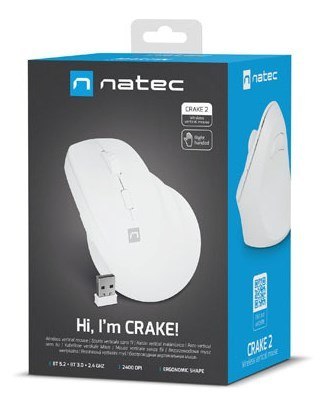 MYSZ WERTYKALNA NATEC CRAKE 2 BEZPRZEWODOWA 2400DPI BLUETOOTH 5.2 + 2.4GHZ BIAŁA MYSZ WERTYKALNA NATEC CRAKE 2 BEZPRZEWODOWA 2400DPI BLUETOOTH 5.2 + 2.4GHZ BIAŁA