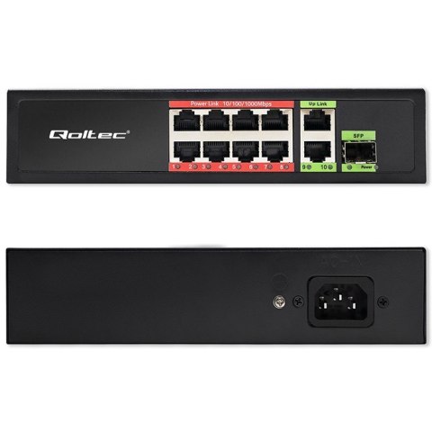 Qoltec Przełącznik sieciowy SWITCH FAST Ethernet PoE 8x RJ45 PoE 2x RJ45 Uplink 1x SFP | 120W | 1000 Mb/s Qoltec Przełącznik sieciowy SWITCH FAST Ethernet PoE 8x RJ45 PoE 2x RJ45 Uplink 1x SFP | 120W | 1000 Mb/s