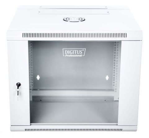 Szafa sieciowa wisząca 19" 9U rack 600x550, drzwi szyba, szary, dzielona, złożona, 60kg