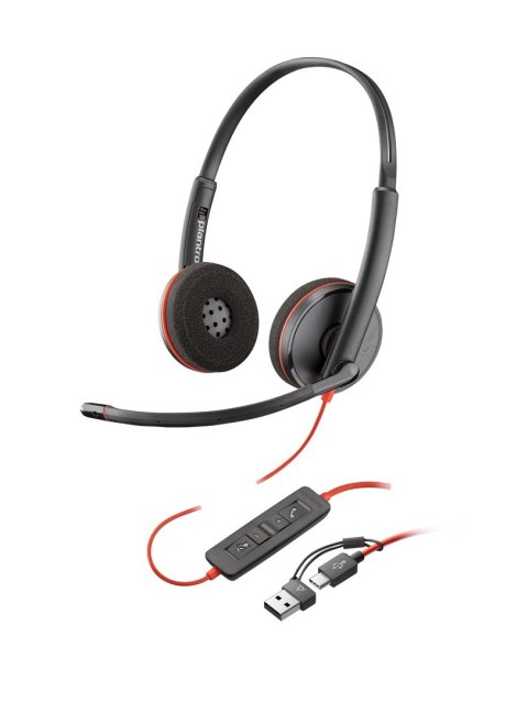 Słuchawki Poly Blackwire 3220 Stereo Wired Headset, USB-C, USB-C/A Adapter (Bulk), Black