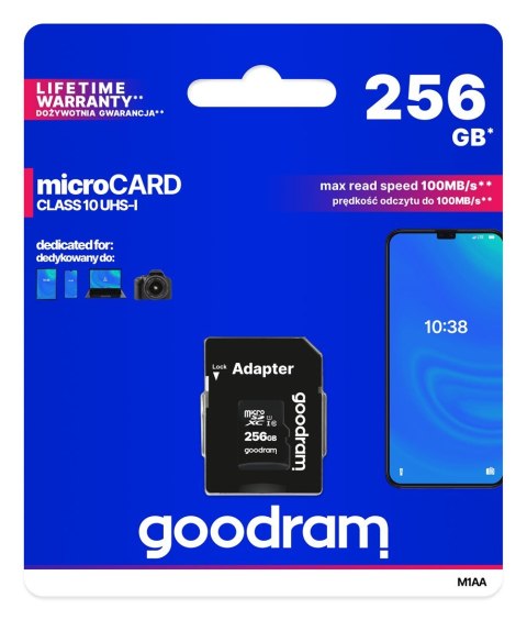 GOODRAM microSDXC 256GB class 10 UHS I + adapter GOODRAM microSDXC 256GB class 10 UHS I + adapter