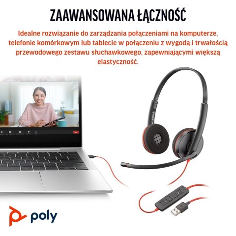 POLY Zestaw słuchawkowy Blackwire 3220 Stereo USB-C + przejściówka USB-C/A