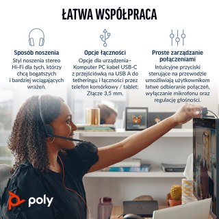 POLY Stereofoniczny zestaw słuchawkowy USB-C Blackwire 3225 + wtyczka 3,5 mm + przejściówka USB-C/A (opakowanie zbiorcze)
