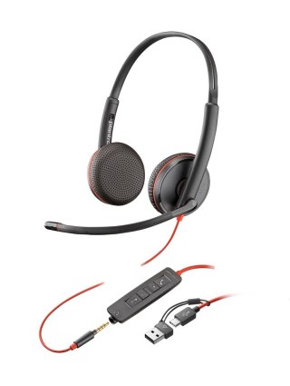 POLY Stereofoniczny zestaw słuchawkowy USB-C Blackwire 3225 + wtyczka 3,5 mm + przejściówka USB-C/A (opakowanie zbiorcze)