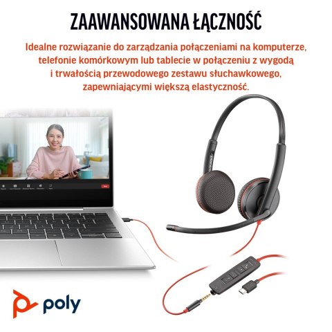 POLY Stereofoniczny zestaw słuchawkowy USB-C Blackwire 3225 + wtyczka 3,5 mm + przejściówka USB-C/A (opakowanie zbiorcze) POLY Stereofoniczny zestaw słuchawkowy USB-C Blackwire 3225 + wtyczka 3,5 mm + przejściówka USB-C/A (opakowanie zbiorcze)