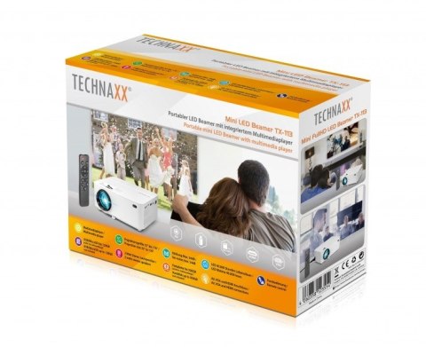Projektor rzutnik LED + pilot Technaxx 50W, wbudowany głośnik (biały)