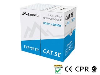 KABEL LAN SFTP KAT.5E 305M DRUT CU SZARY CPR + FLUKE PASSED LANBERG