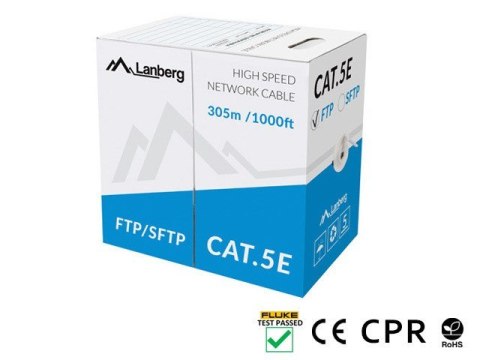 KABEL LAN SFTP KAT.5E 305M DRUT CU SZARY CPR + FLUKE PASSED LANBERG