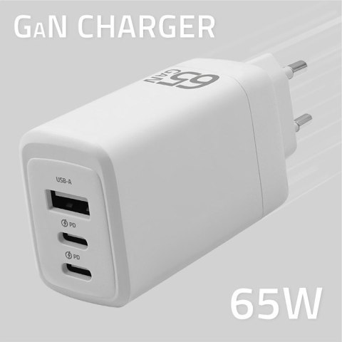 Ładowarka sieciowa Qoltec 65W GaN biała