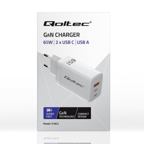 Ładowarka sieciowa Qoltec 65W GaN biała