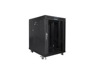 SZAFA INSTALACYJNA RACK STOJĄCA 19" 15U 600X800 CZARNA DRZWI SZKLANE LCD LANBERG (FLAT PACK) V2