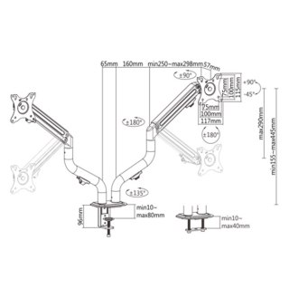 Gembird MA-DA2-02 Biurkowe ramię na dwa monitory (regulowane), od 17" do 32", obciążenie do 8kg