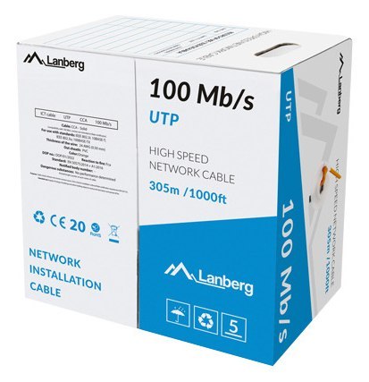 KABEL LAN UTP 100MB/S 305M DRUT CCA POMARAŃCZOWY LANBERG