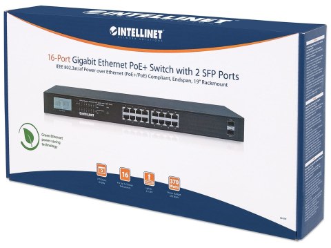 Switch Gigabit 16x RJ45, POE+, 2x SFP, LCD, Rack 19
