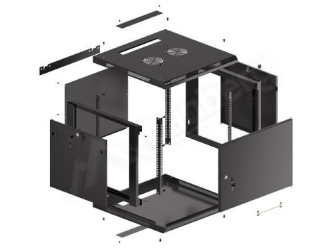 SZAFA INSTALACYJNA RACK WISZĄCA 19" 9U 600X600 CZARNA DRZWI METALOWE LANBERG (FLAT PACK)