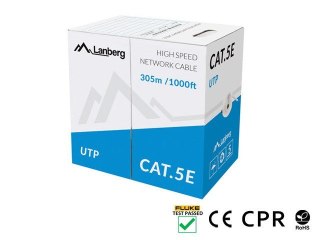 KABEL LAN UTP KAT.5E 305M DRUT CU SZARY CPR + FLUKE PASSED LANBERG