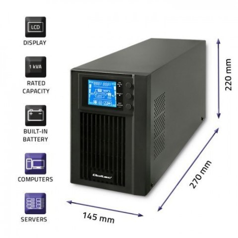 Zasilacz awaryjny UPS Qoltec Pure Sine Wave LCD 1000VA 800W