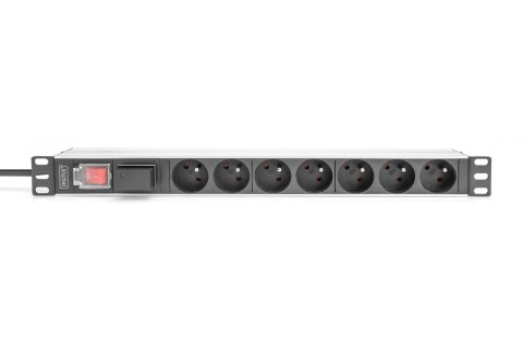 1U Aluminum PDU, rackmountable, 7x CEE 7/516A Plug, 250VAC 50/60Hz, Switch, Surge protection