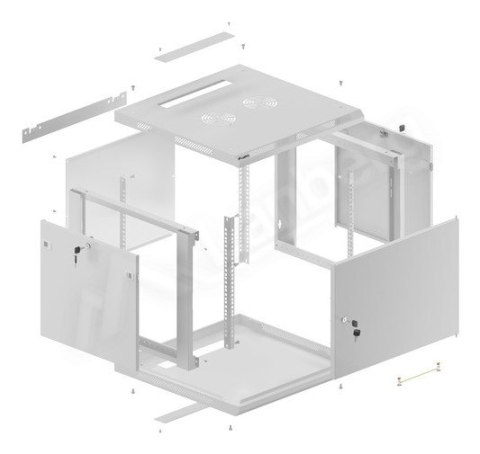 SZAFA INSTALACYJNA RACK WISZĄCA 19" 9U 600X600 SZARA DRZWI METALOWE LANBERG (FLAT PACK)