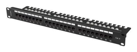 Patch Panel 24 port 1U 19" Kat.6 UTP z organizerem kablowym czarny Lanberg